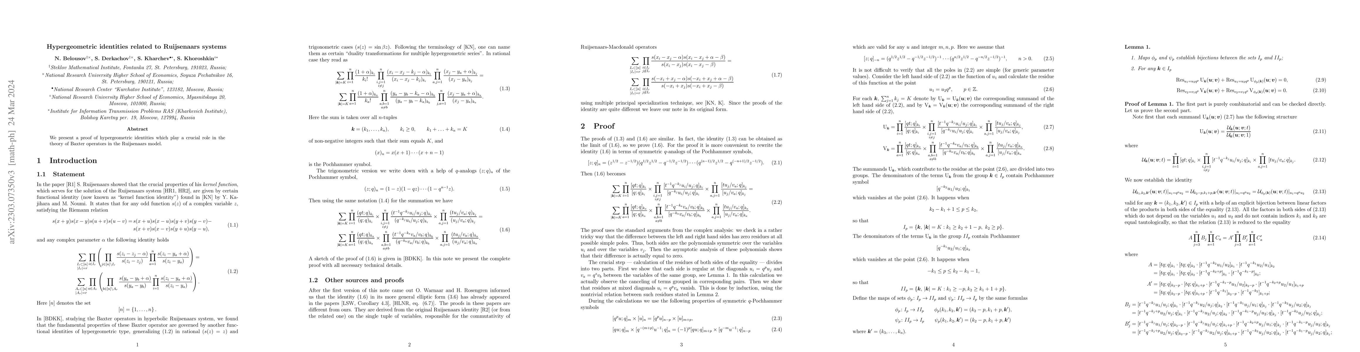 Thumbnail for Hypergeometric identities related to Ruijsenaars systems