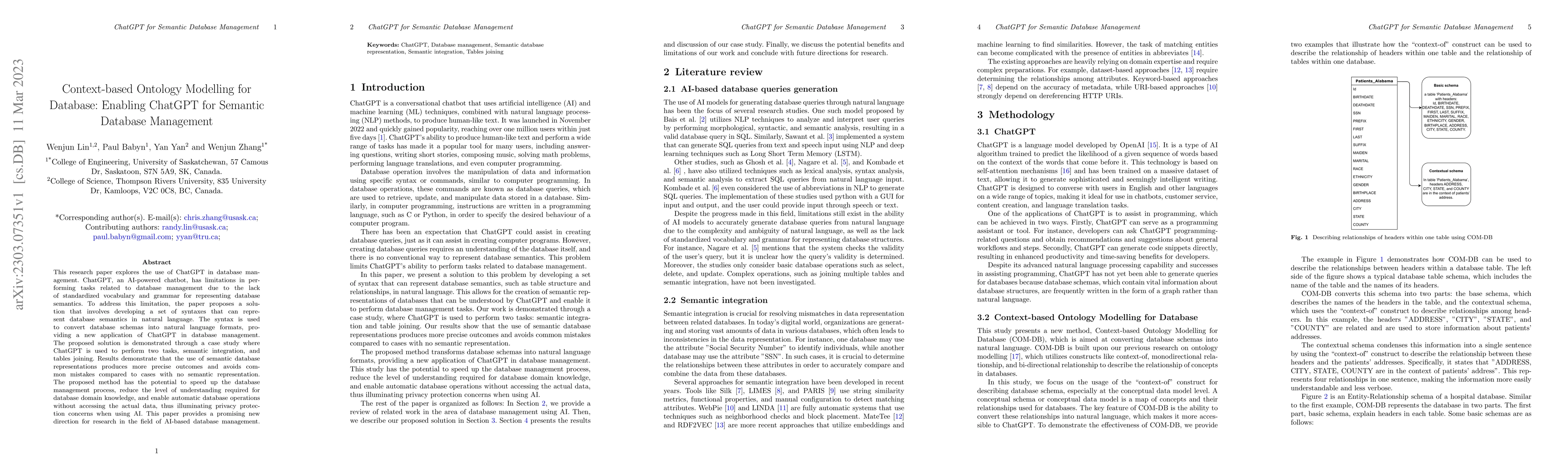 Thumbnail for Context-based Ontology Modelling for Database: Enabling ChatGPT for
  Semantic Database Management