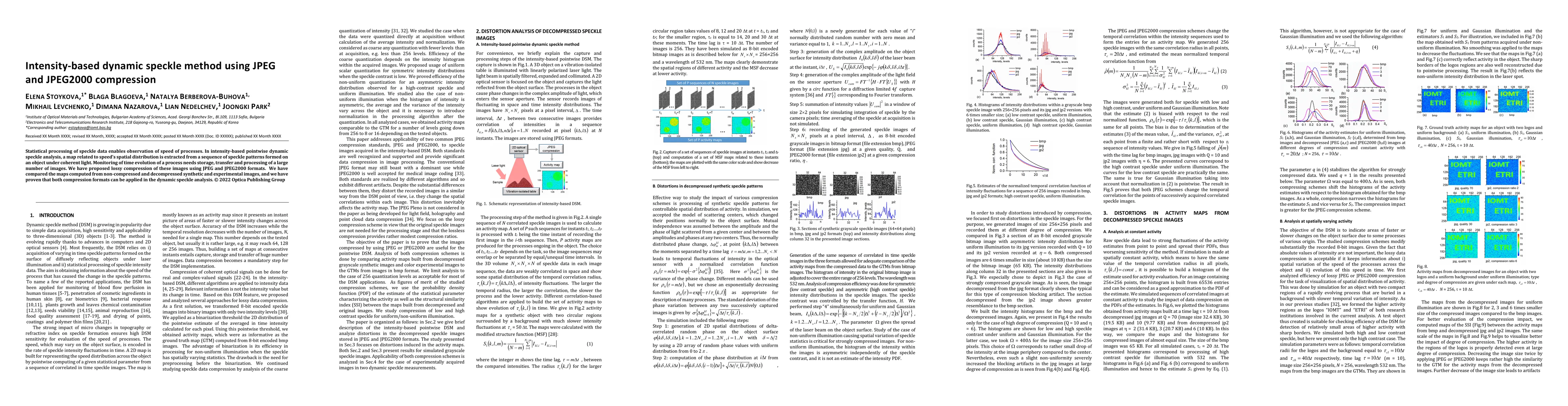 Thumbnail for Intensity-based dynamic speckle method using JPEG and JPEG2000
  compression