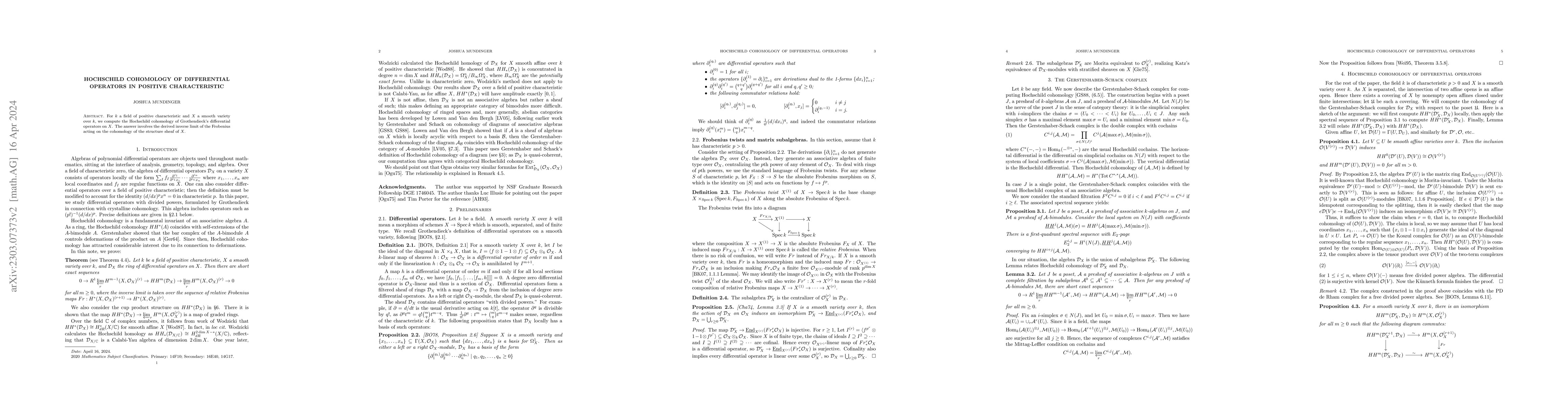 Thumbnail for Hochschild cohomology of differential operators in positive
  characteristic