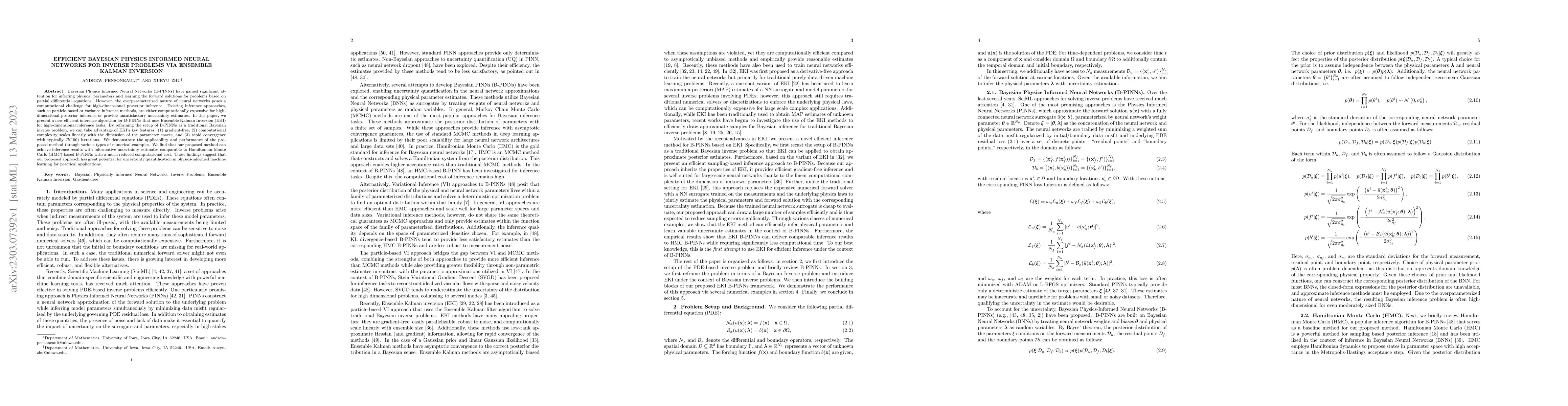 Thumbnail for Efficient Bayesian Physics Informed Neural Networks for Inverse Problems
  via Ensemble Kalman Inversion