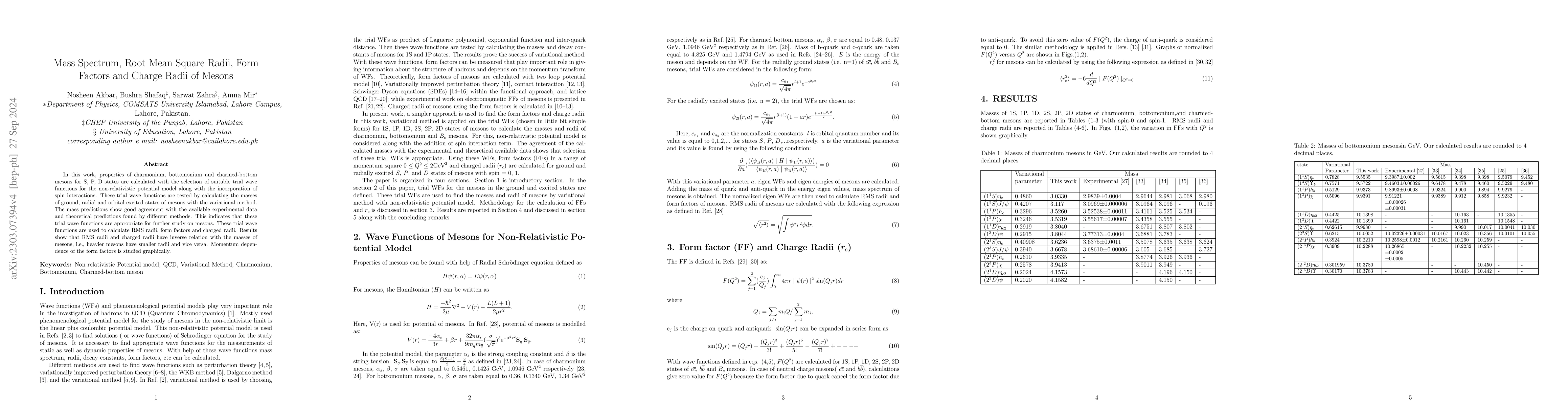 Thumbnail for Wave function dependent Form Factors and Radii of Mesons