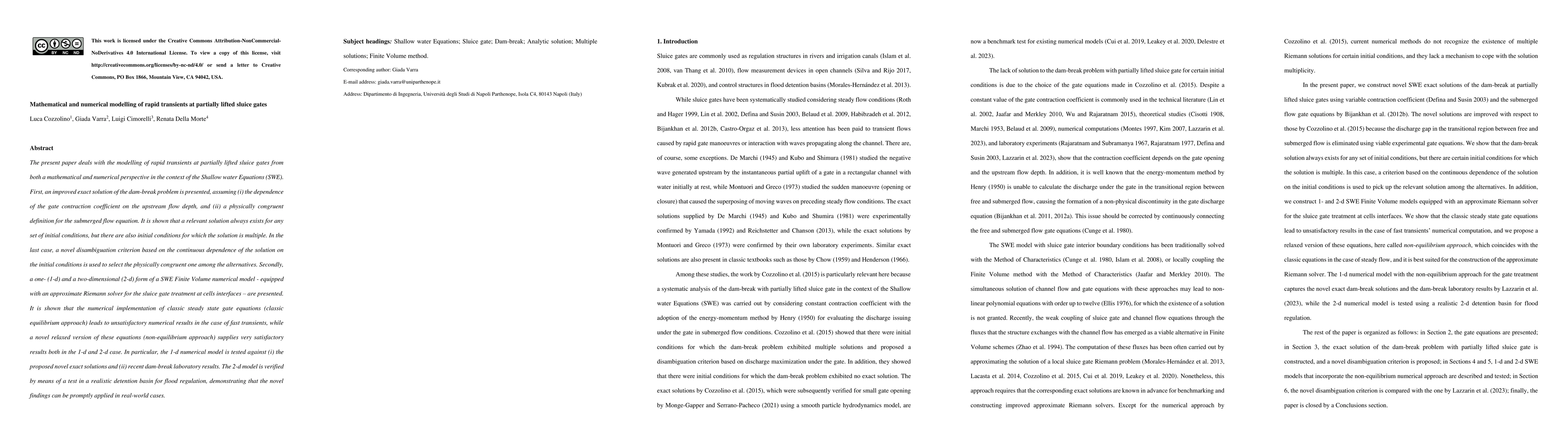 Thumbnail for Mathematical and numerical modelling of rapid transients at partially
  lifted sluice gates