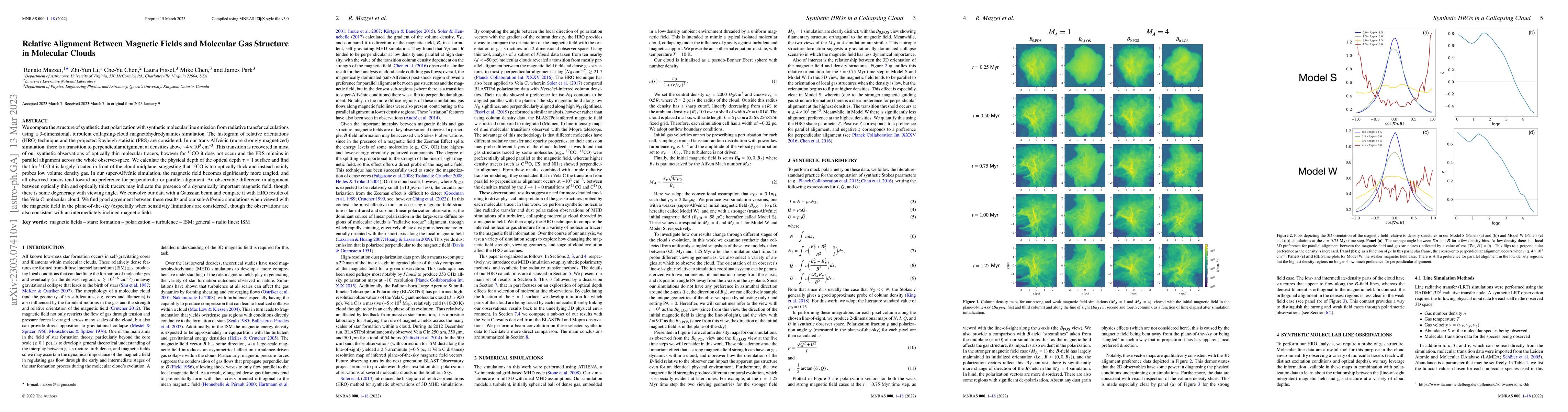 Thumbnail for Relative Alignment Between Magnetic Fields and Molecular Gas Structure
  in Molecular Clouds