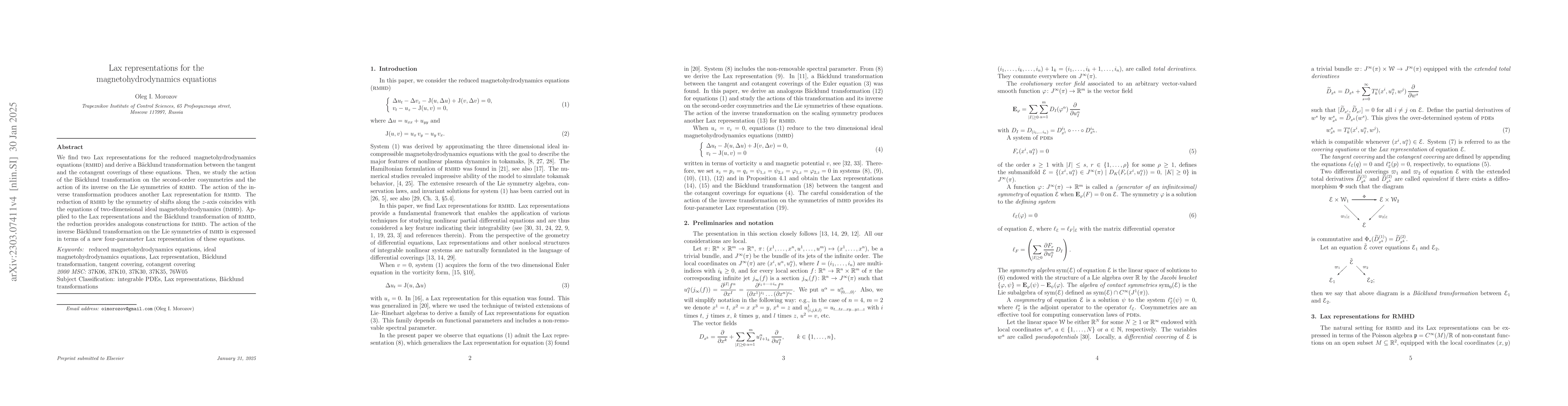 Thumbnail for Lax representations for the magnetohydrodynamics equations