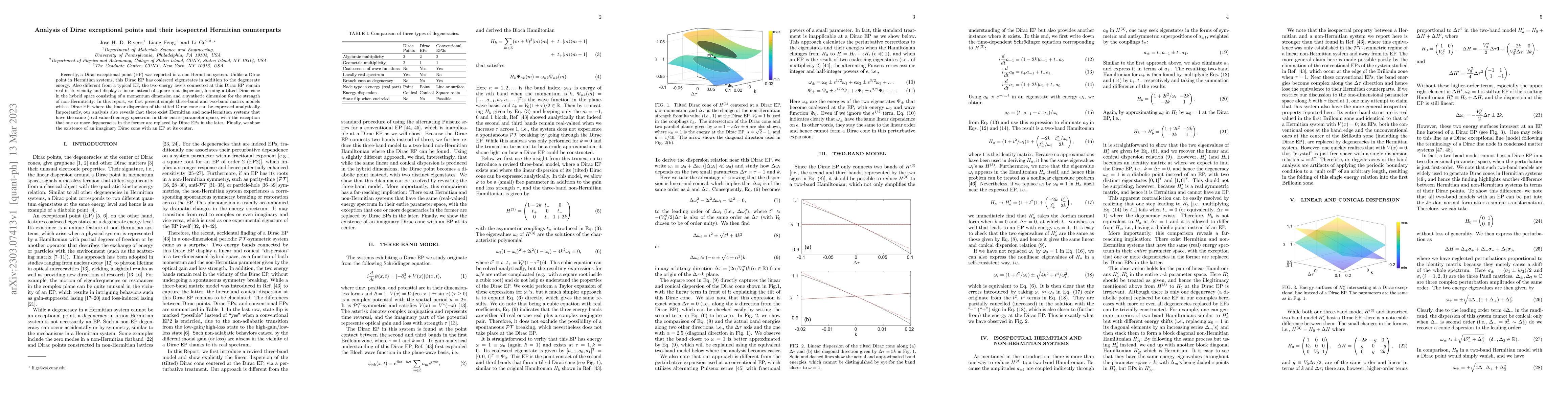Thumbnail for Analysis of Dirac exceptional points and their isospectral Hermitian
  counterparts