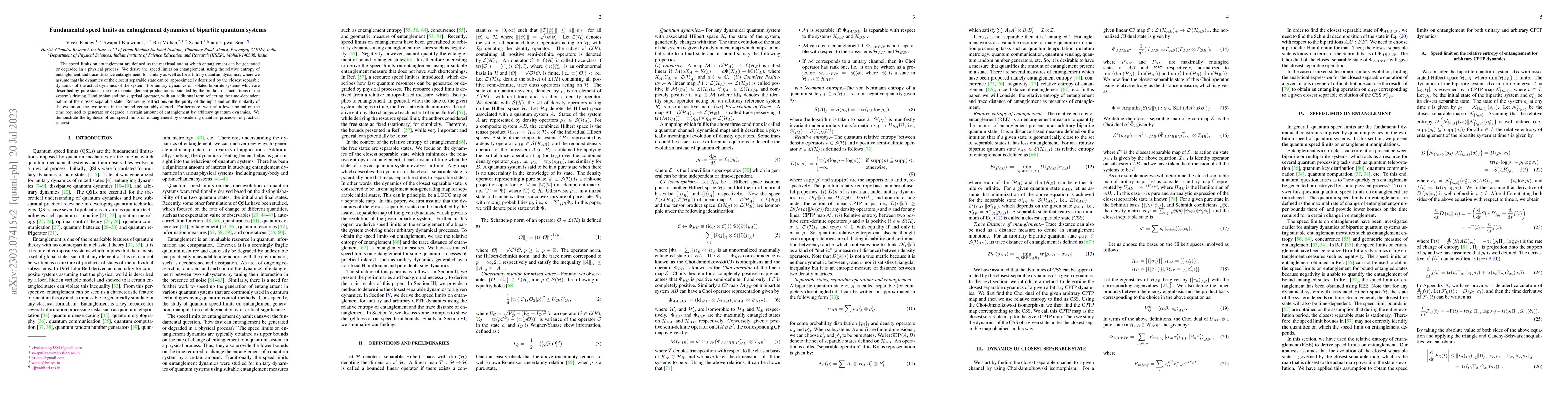 Thumbnail for Fundamental speed limits on entanglement dynamics of bipartite quantum
  systems