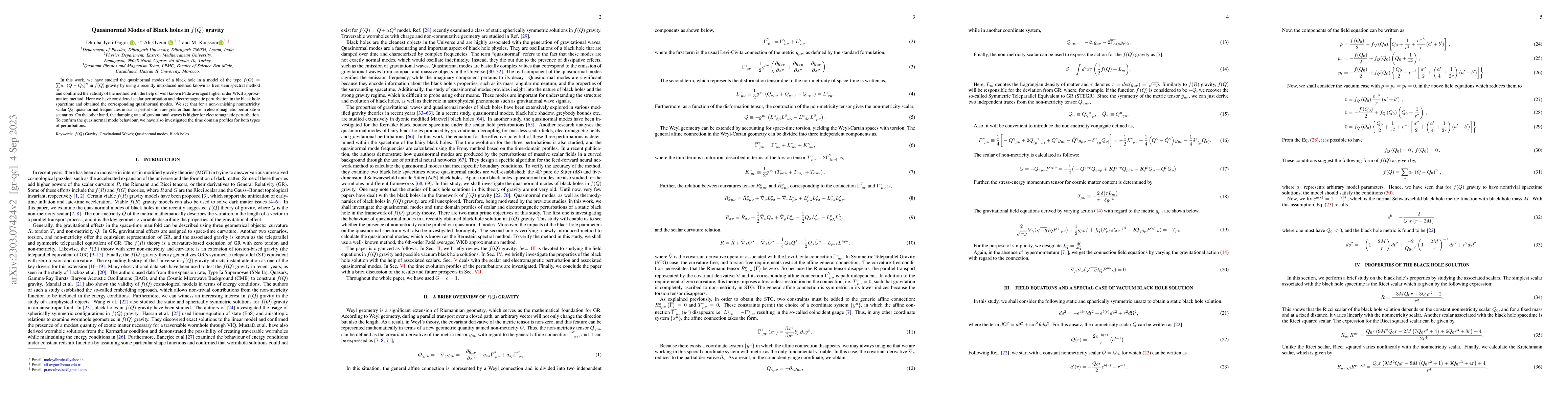 Thumbnail for Quasinormal Modes of Black holes in $f(Q)$ gravity