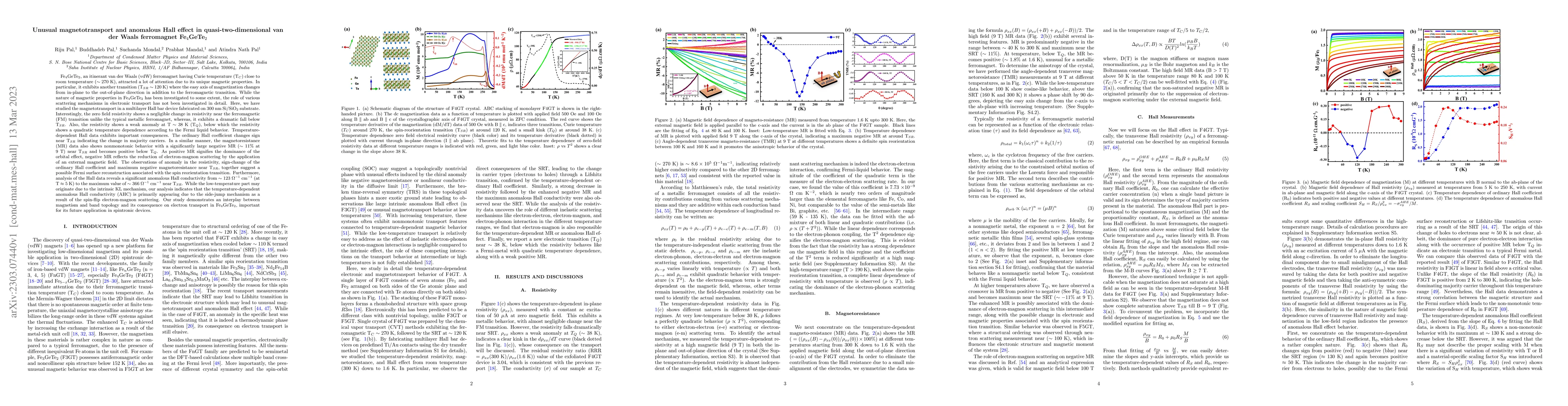 Thumbnail for Unusual magnetotransport and anomalous Hall effect in
  quasi-two-dimensional van der Waals ferromagnet Fe$_4$GeTe$_2$