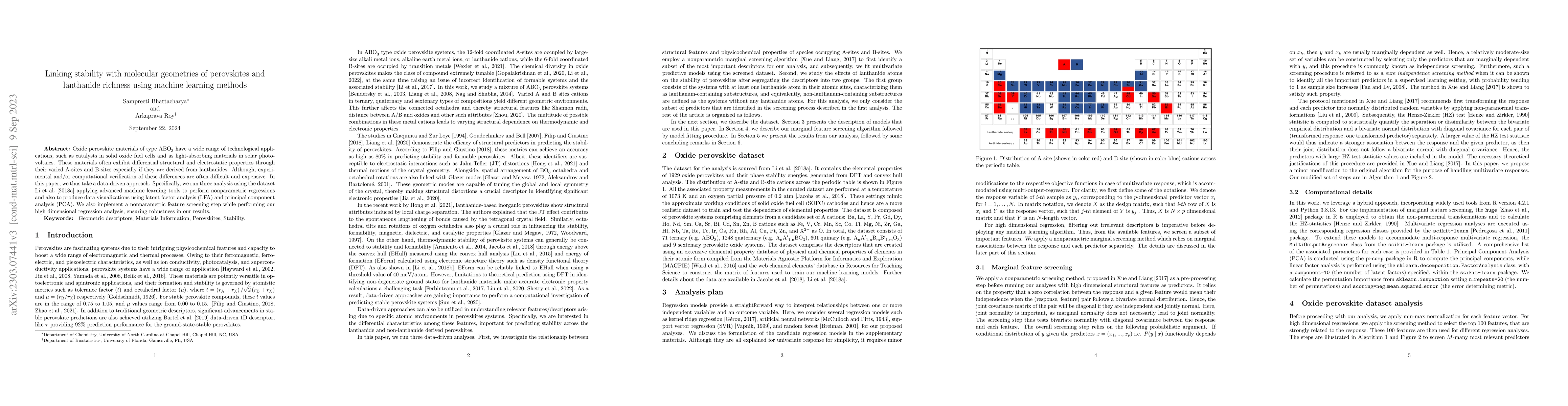 Thumbnail for Linking stability with molecular geometries of perovskites and
  lanthanide richness using machine learning methods