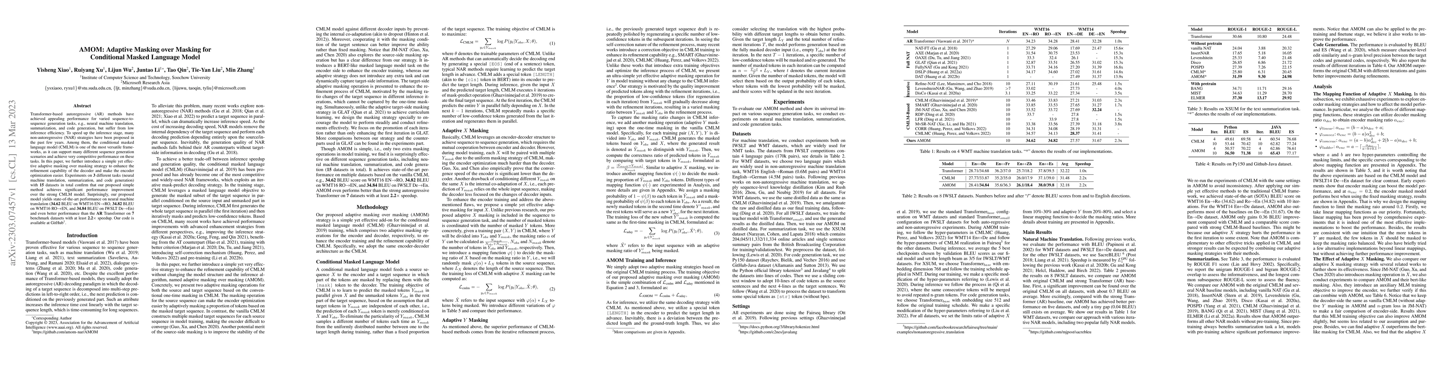 Thumbnail for AMOM: Adaptive Masking over Masking for Conditional Masked Language
  Model