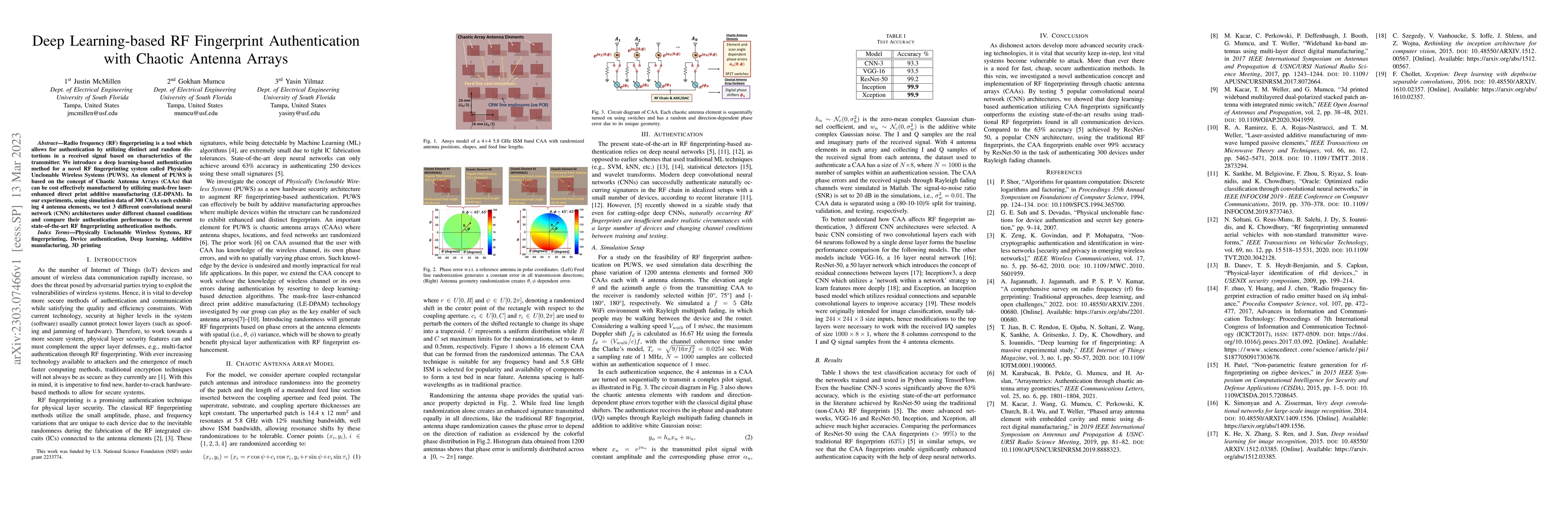 Thumbnail for Deep Learning-based RF Fingerprint Authentication with Chaotic Antenna
  Arrays