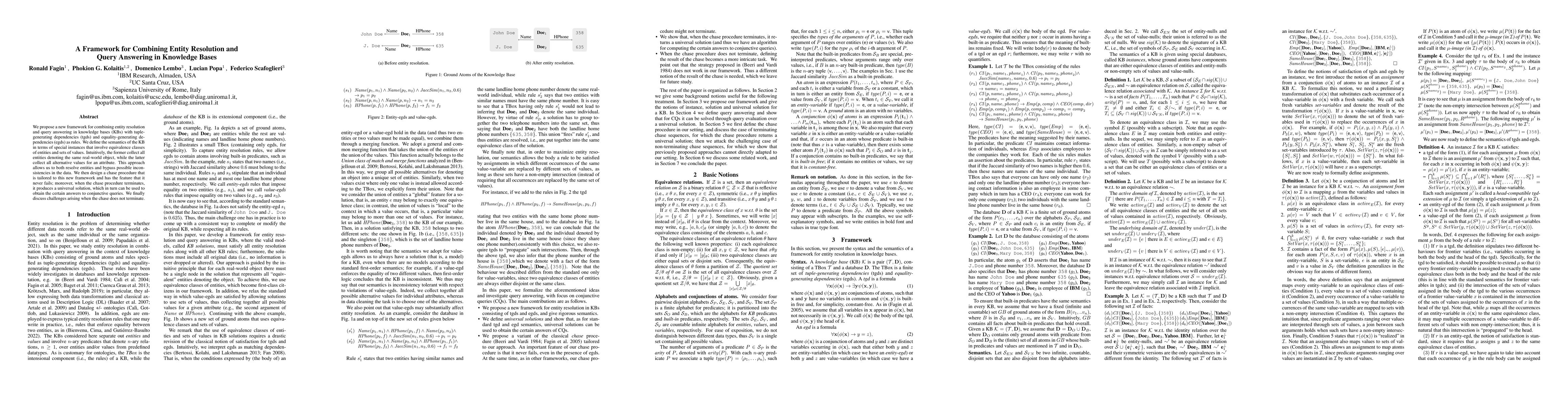 Thumbnail for A Framework for Combining Entity Resolution and Query Answering in
  Knowledge Bases