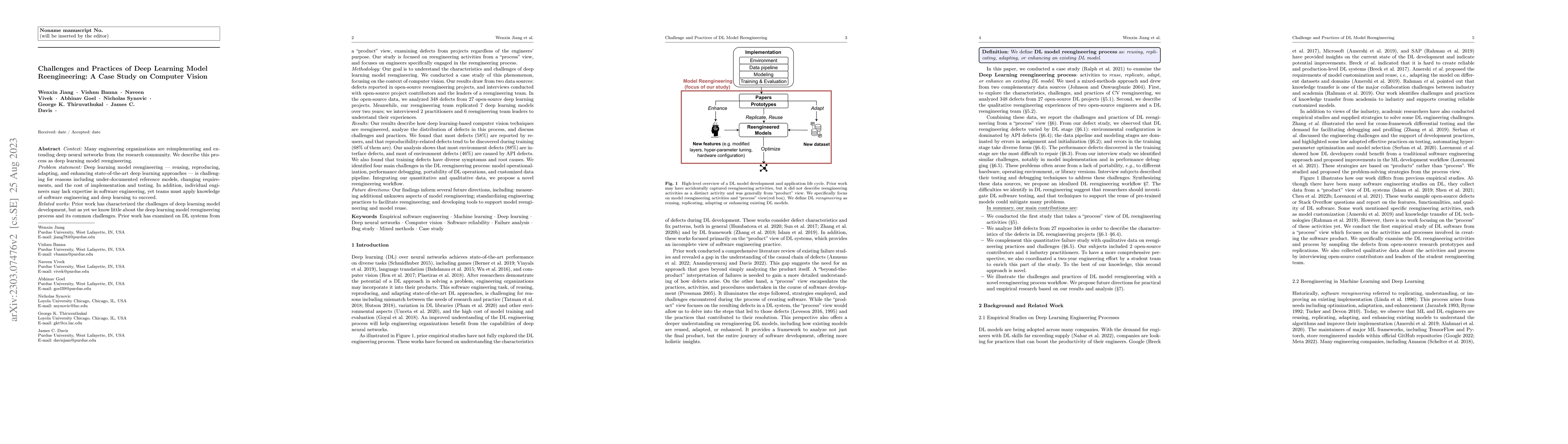 Thumbnail for Challenges and Practices of Deep Learning Model Reengineering: A Case
  Study on Computer Vision