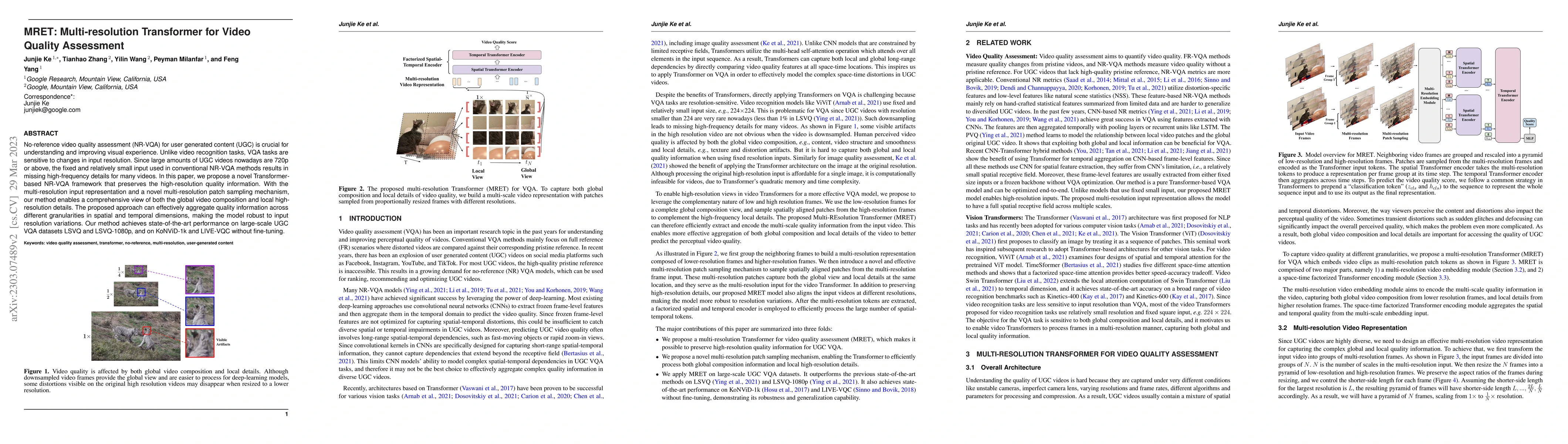 Thumbnail for MRET: Multi-resolution Transformer for Video Quality Assessment