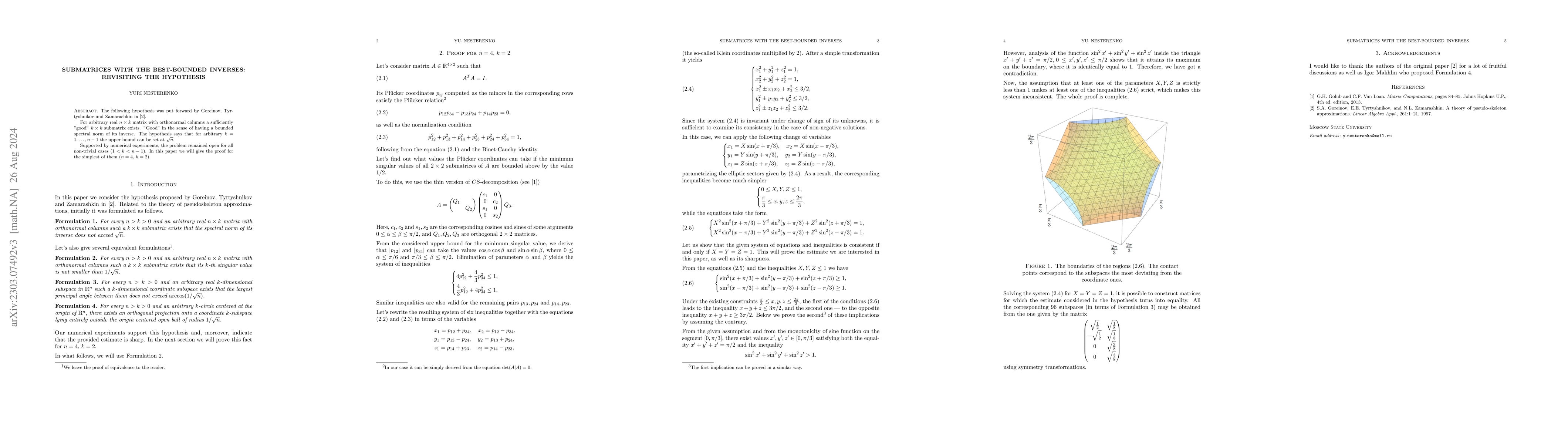 Thumbnail for Submatrices with the best-bounded inverses: revisiting the hypothesis