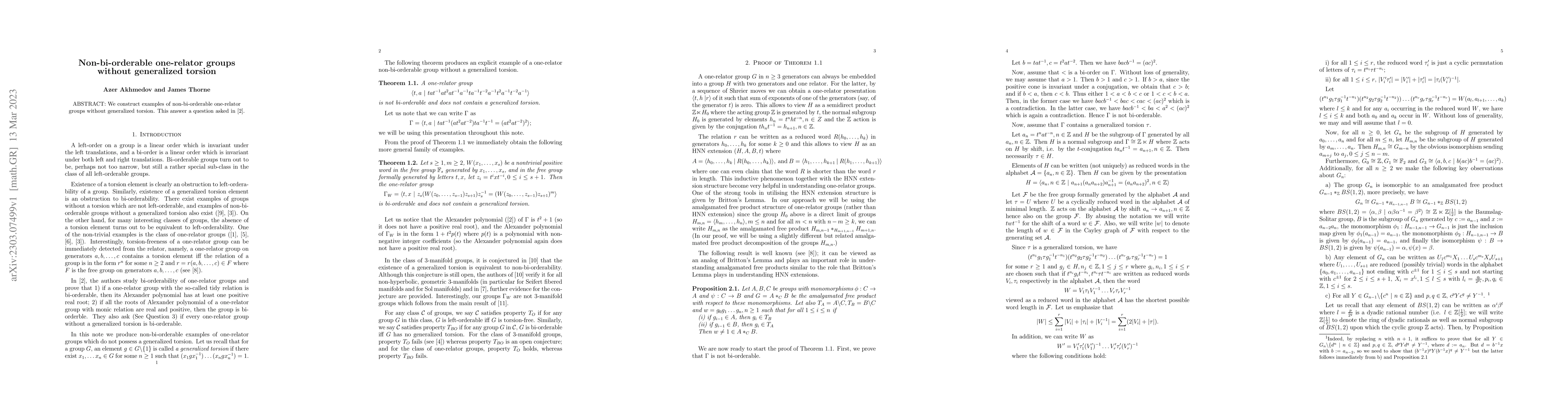 Thumbnail for Non-bi-orderable one-relator groups without generalized torsion