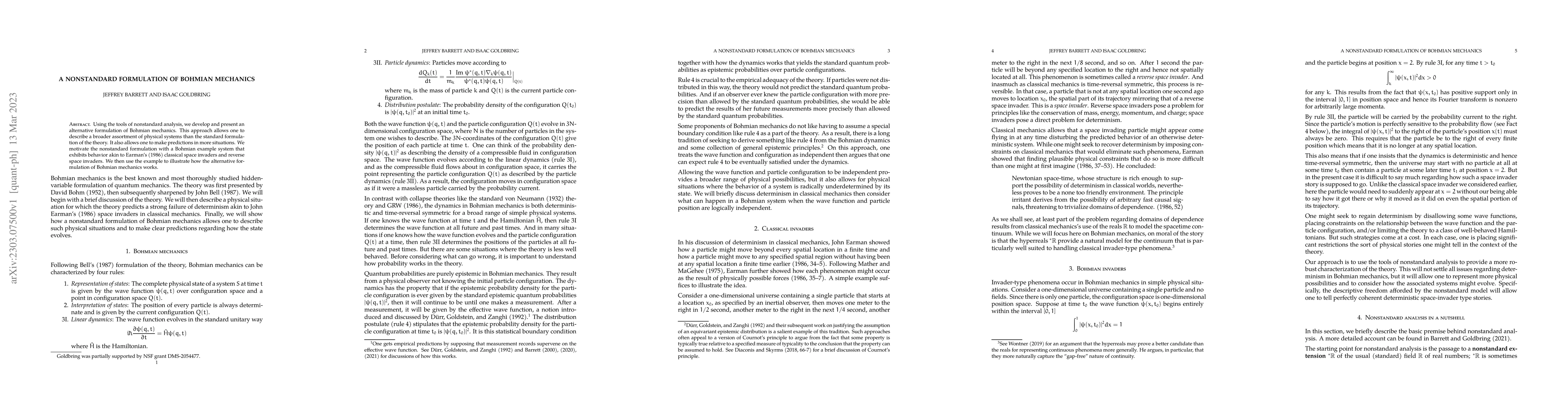 Thumbnail for A Nonstandard Formulation of Bohmian Mechanics