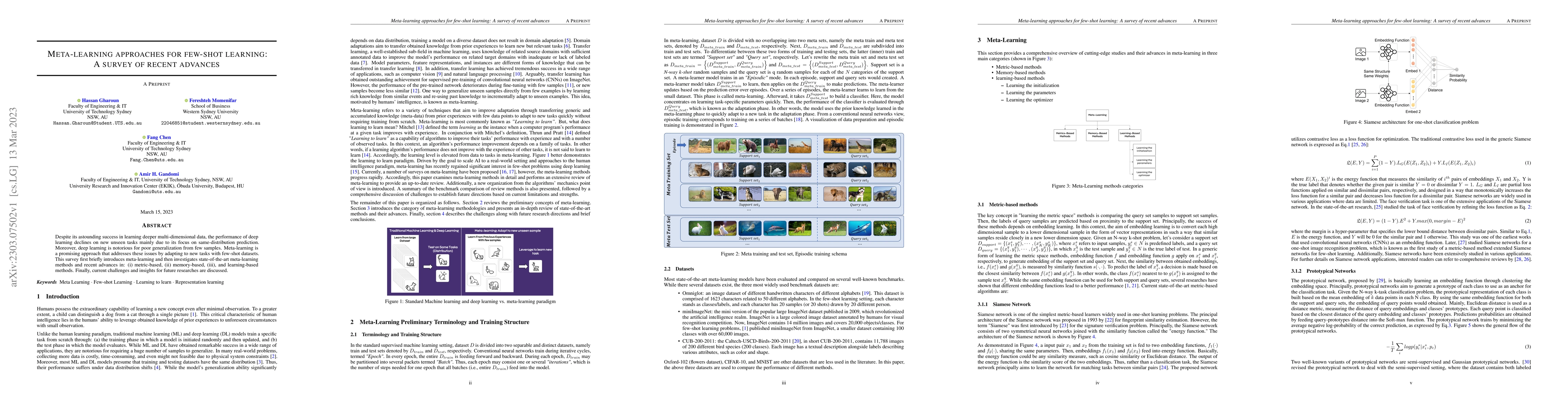 Thumbnail for Meta-learning approaches for few-shot learning: A survey of recent
  advances