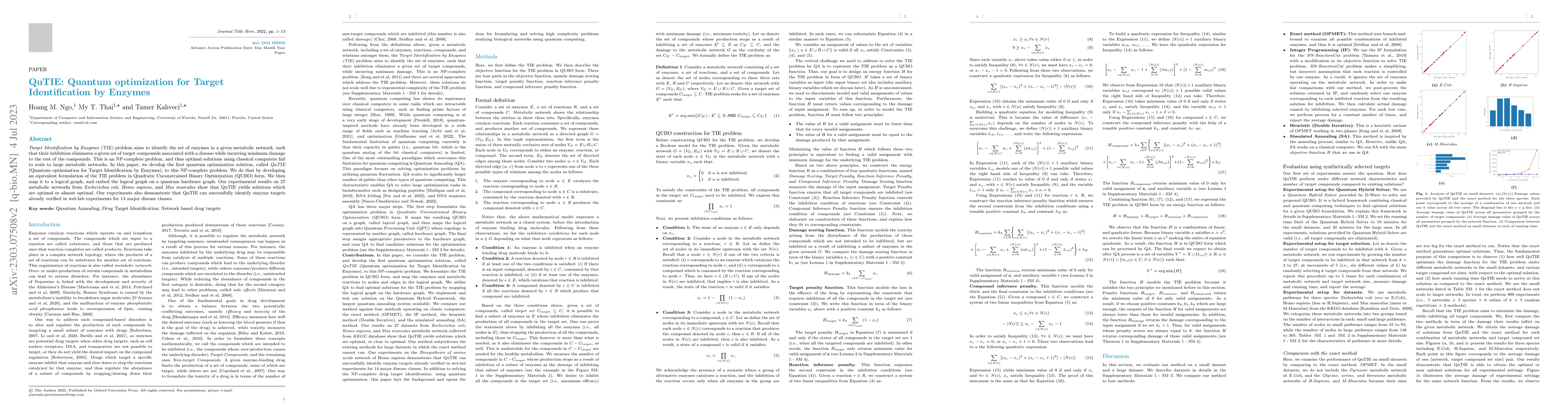 Thumbnail for QuTIE: Quantum optimization for Target Identification by Enzymes