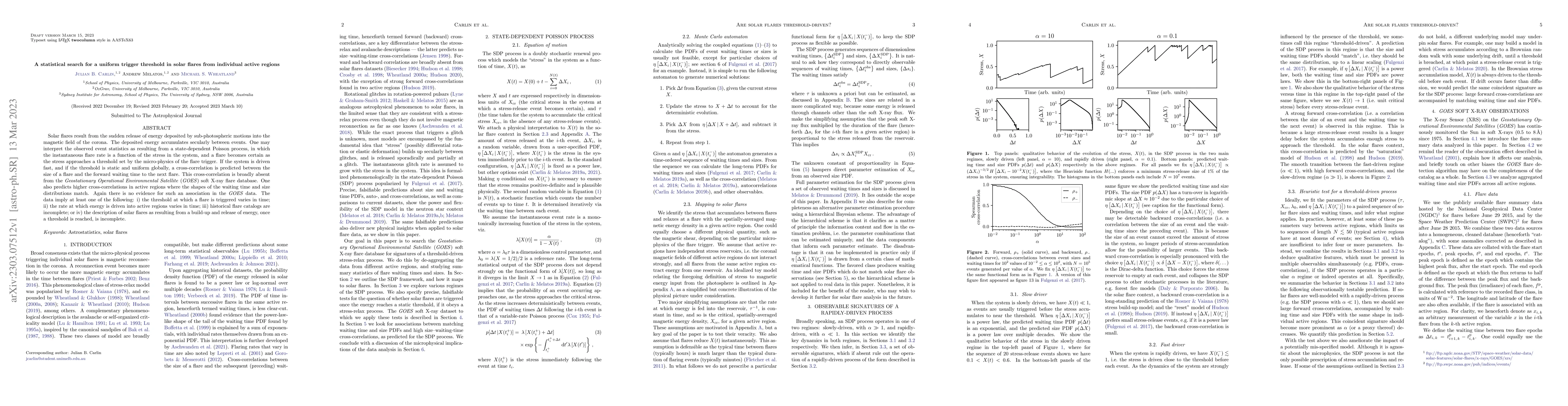 Thumbnail for A statistical search for a uniform trigger threshold in solar flares
  from individual active regions