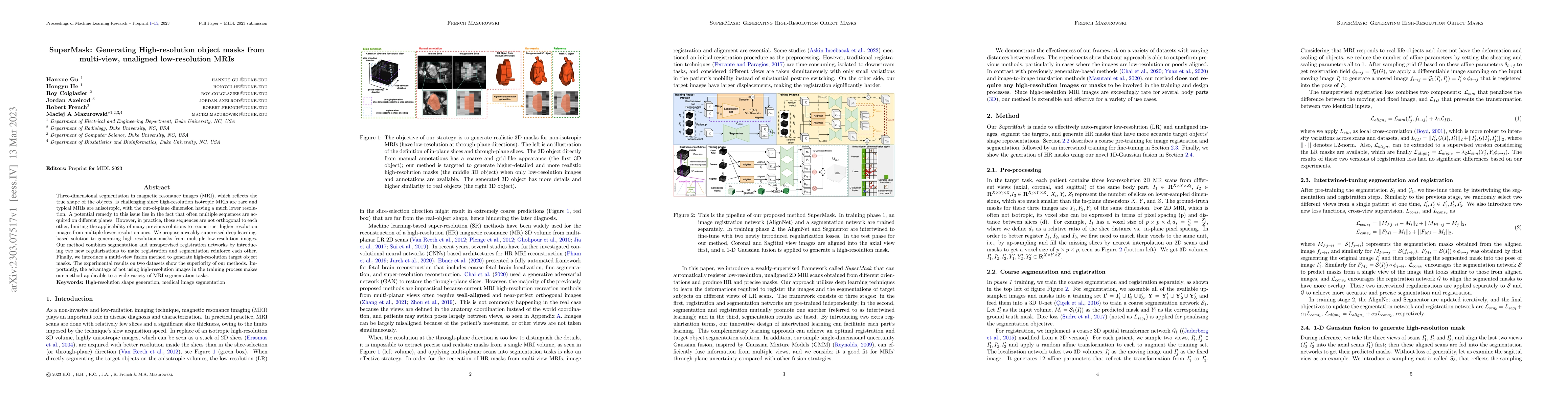 Thumbnail for SuperMask: Generating High-resolution object masks from multi-view,
  unaligned low-resolution MRIs