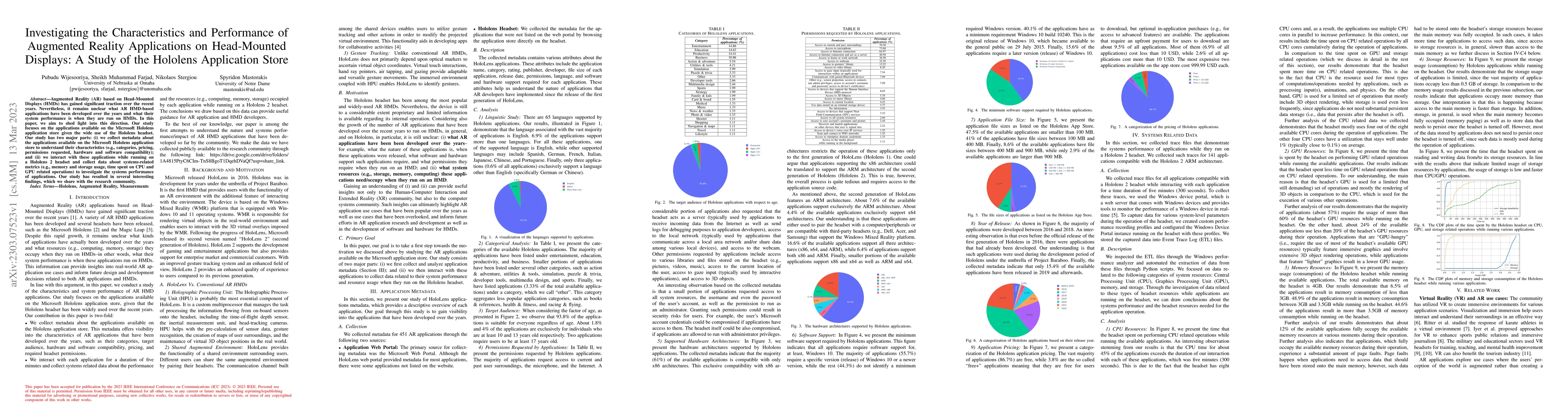 Thumbnail for Investigating the Characteristics and Performance of Augmented Reality
  Applications on Head-Mounted Displays: A Study of the Hololens Application
  Store