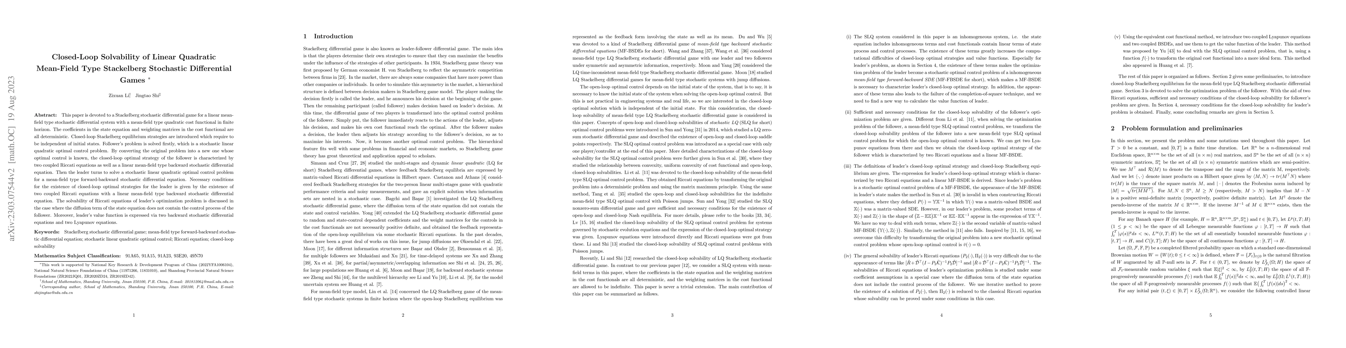 Thumbnail for Closed-Loop Solvability of Linear Quadratic Mean-Field Type Stackelberg
  Stochastic Differential Games