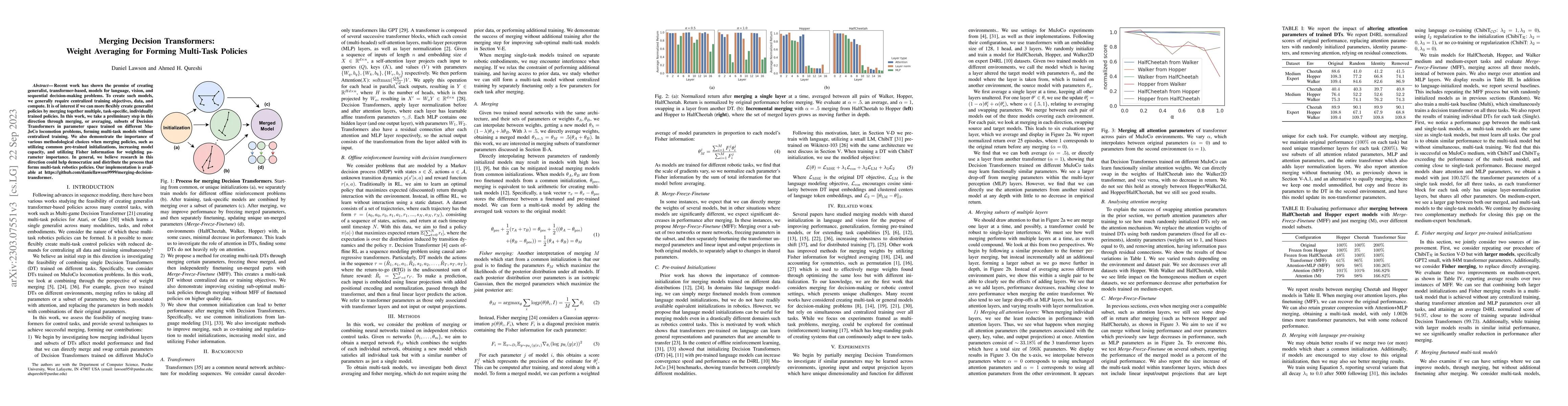 Thumbnail for Merging Decision Transformers: Weight Averaging for Forming Multi-Task
  Policies