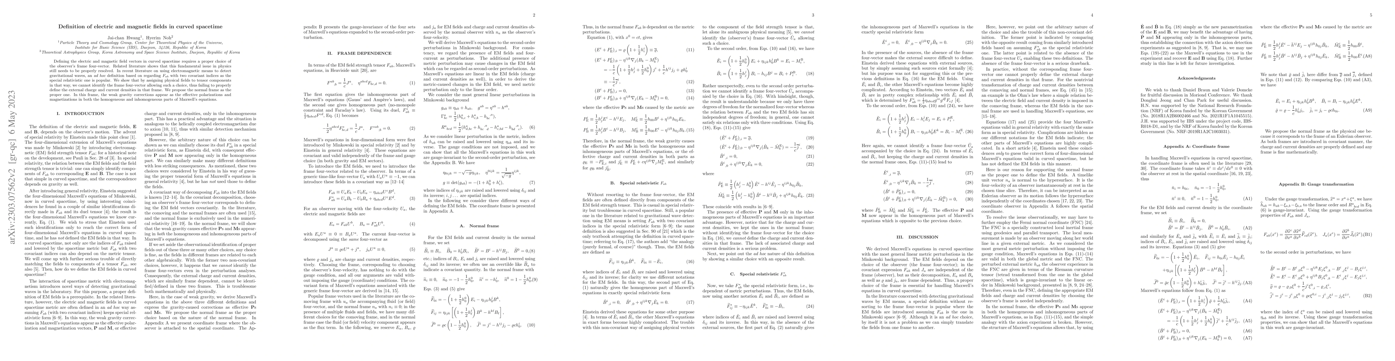 Thumbnail for Definition of electric and magnetic fields in curved spacetime