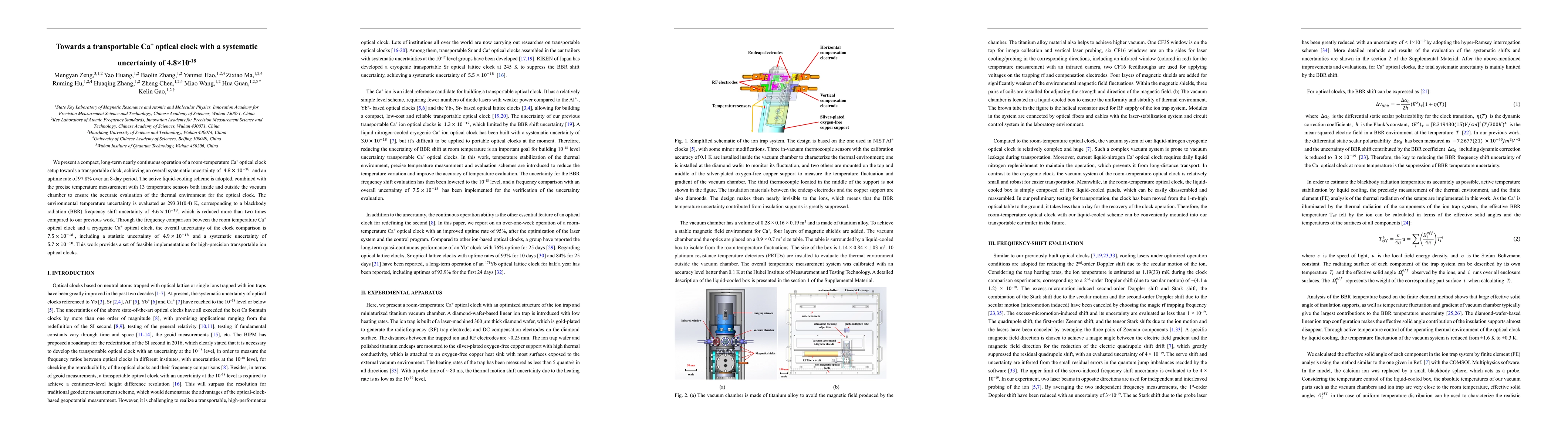 Thumbnail for Towards a transportable Ca$^+$ optical clock with a systematic
  uncertainty of $4.8\times 10^{-18}$