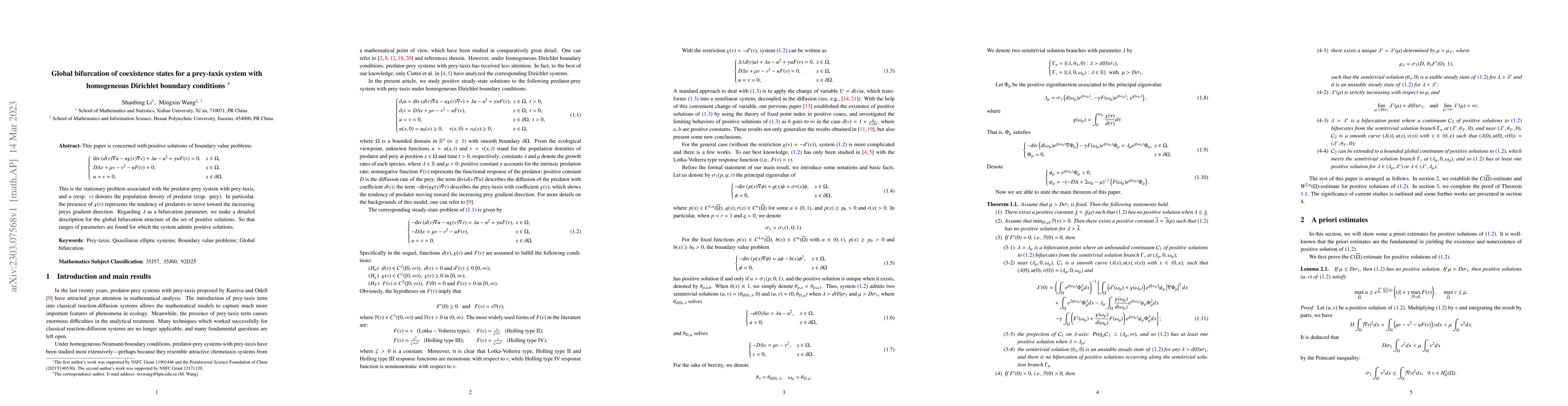 Thumbnail for Global bifurcation of coexistence states for a prey-taxis system with
  Dirichlet conditions