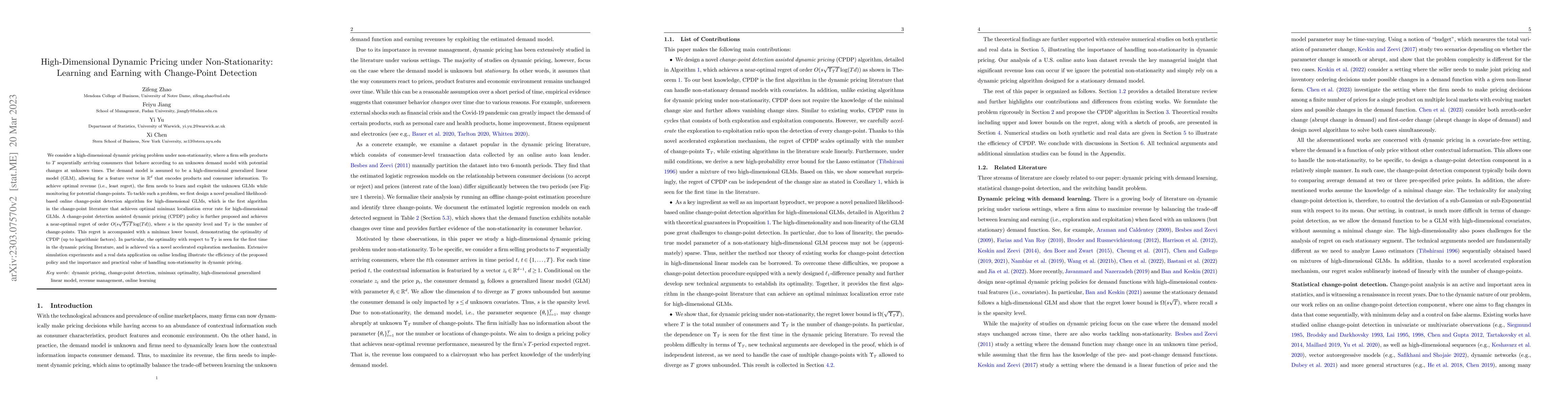 Thumbnail for High-Dimensional Dynamic Pricing under Non-Stationarity: Learning and
  Earning with Change-Point Detection
