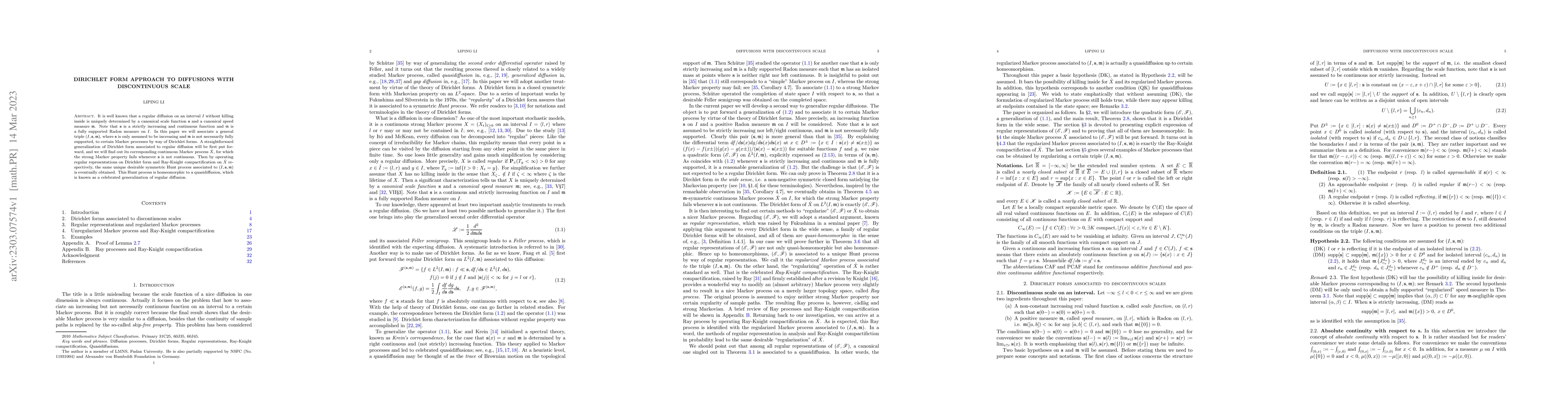 Thumbnail for Dirichlet form approach to diffusions with discontinuous scale