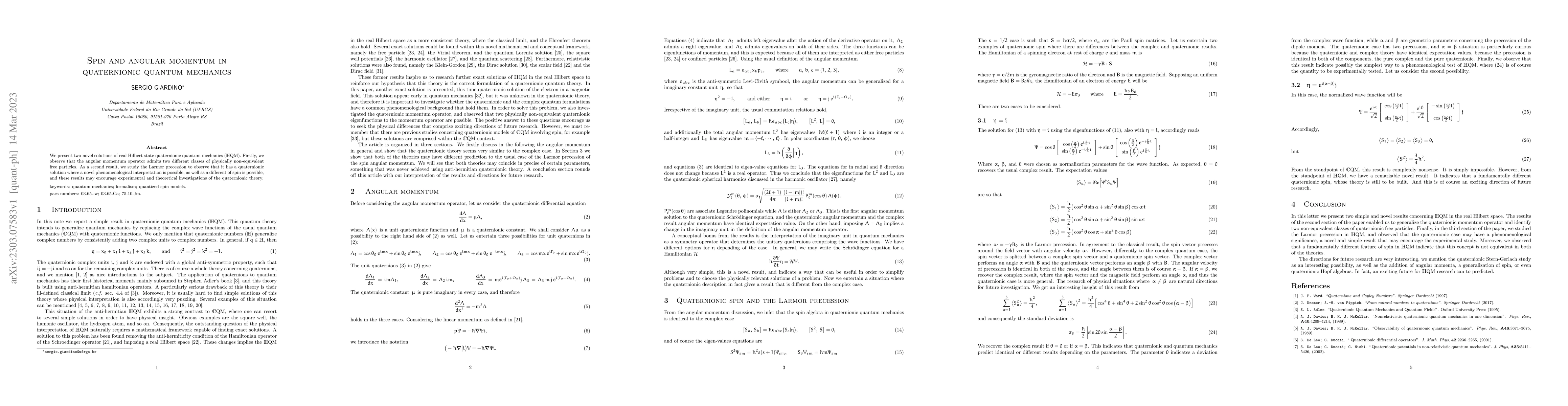 Thumbnail for Spin and angular momentum in quaternionic quantum mechanics
