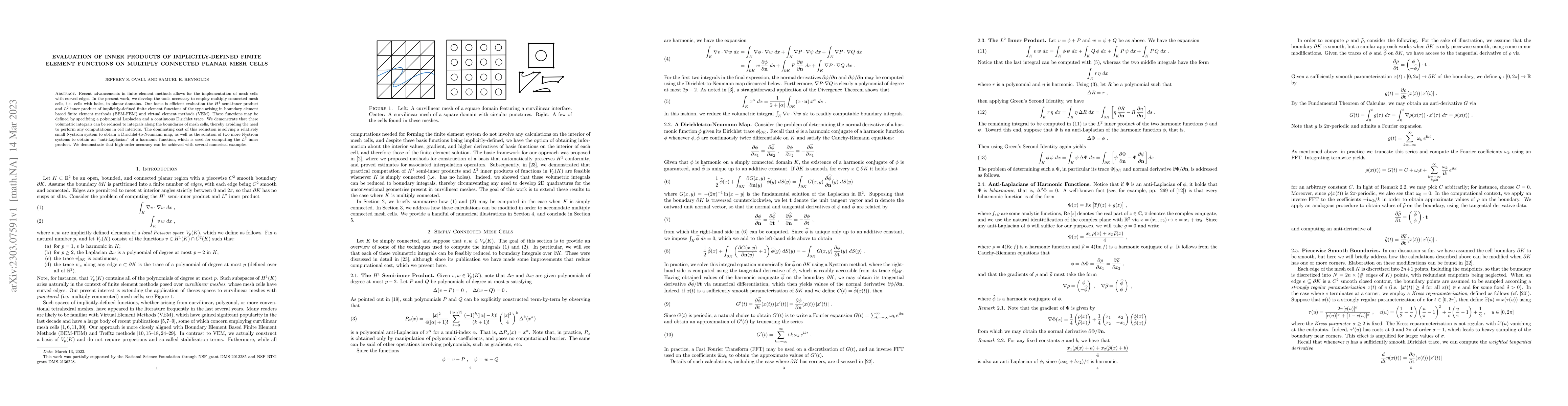 Thumbnail for Evaluation of Inner Products of Implicitly-defined Finite Element
  Functions on Multiply Connected Planar Mesh Cells