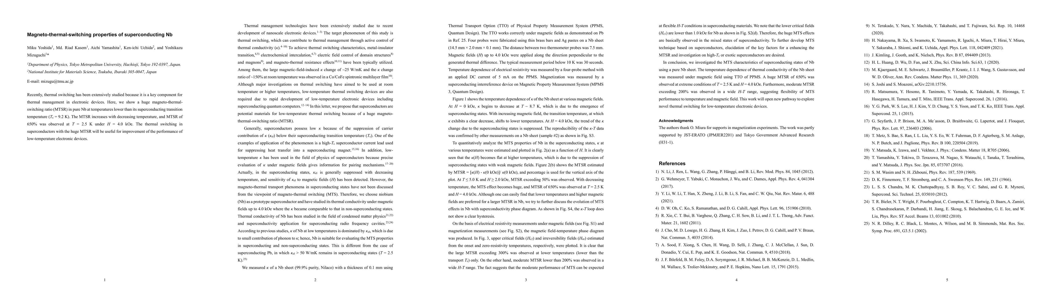Thumbnail for Magneto-thermal-switching properties of superconducting Nb