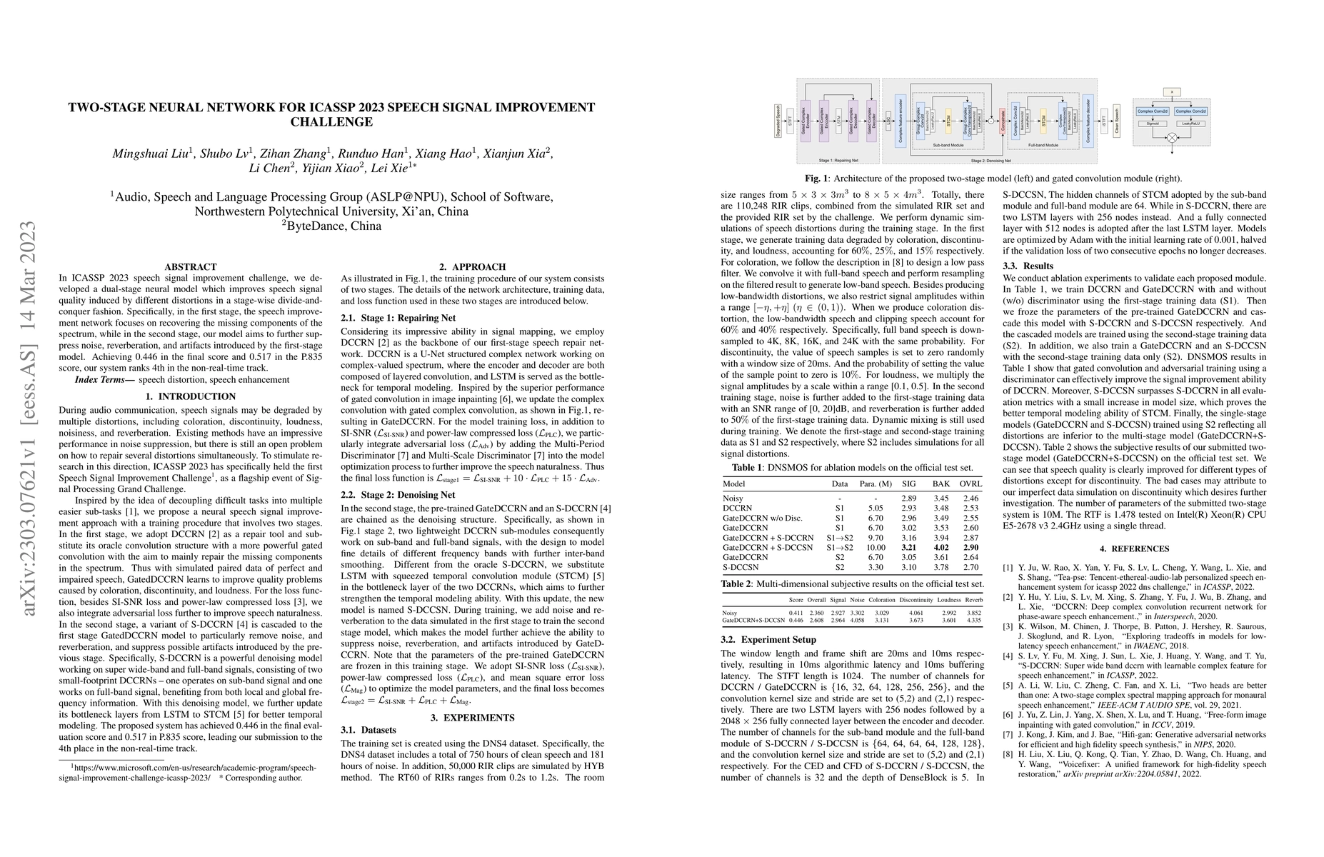 Thumbnail for Two-stage Neural Network for ICASSP 2023 Speech Signal Improvement
  Challenge