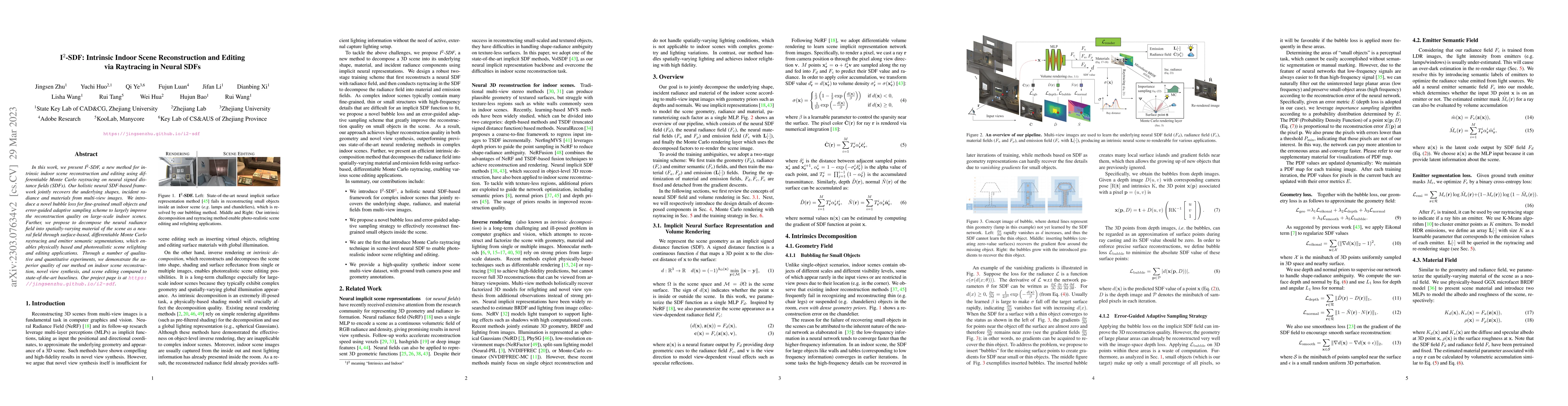 Thumbnail for I$^2$-SDF: Intrinsic Indoor Scene Reconstruction and Editing via
  Raytracing in Neural SDFs