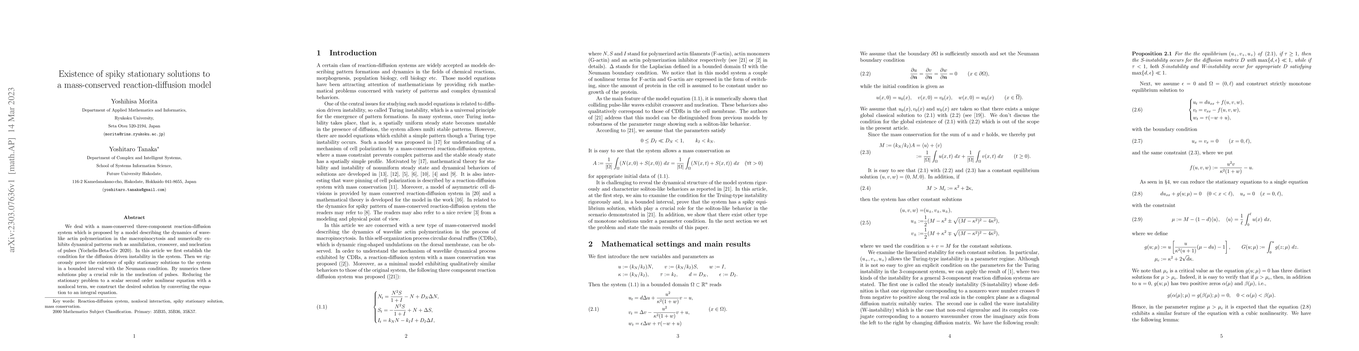 Thumbnail for Existence of spiky stationary solutions to a mass-conserved
  reaction-diffusion model
