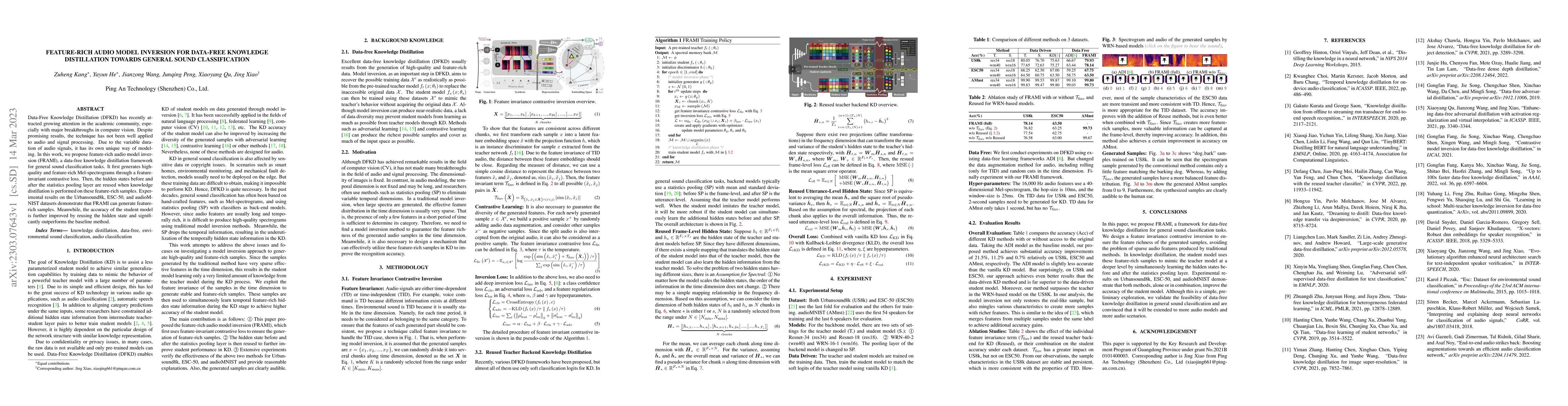 Thumbnail for Feature-Rich Audio Model Inversion for Data-Free Knowledge Distillation
  Towards General Sound Classification