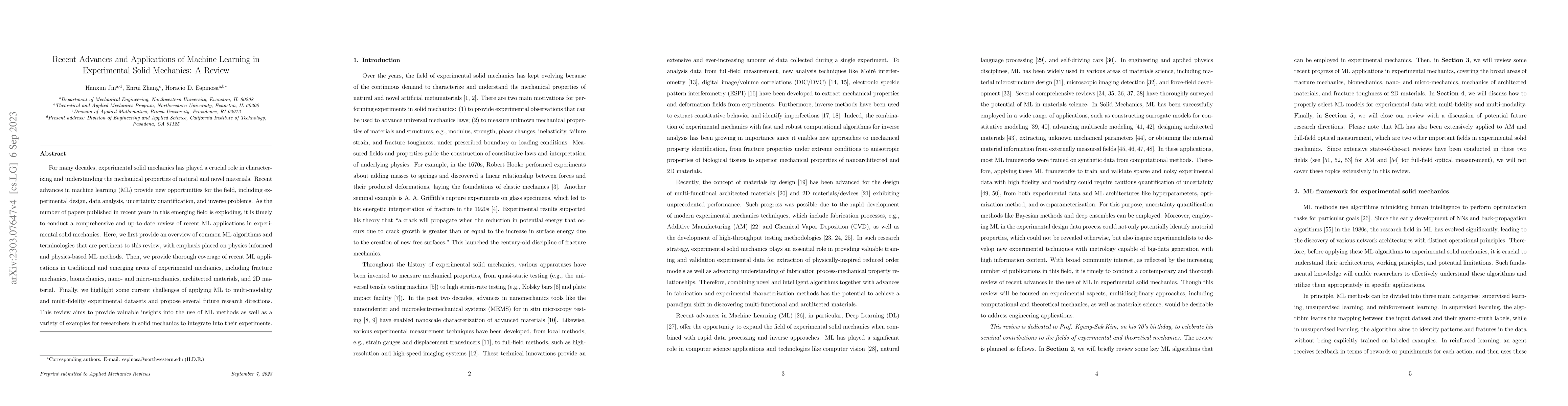 Thumbnail for Recent Advances and Applications of Machine Learning in Experimental
  Solid Mechanics: A Review