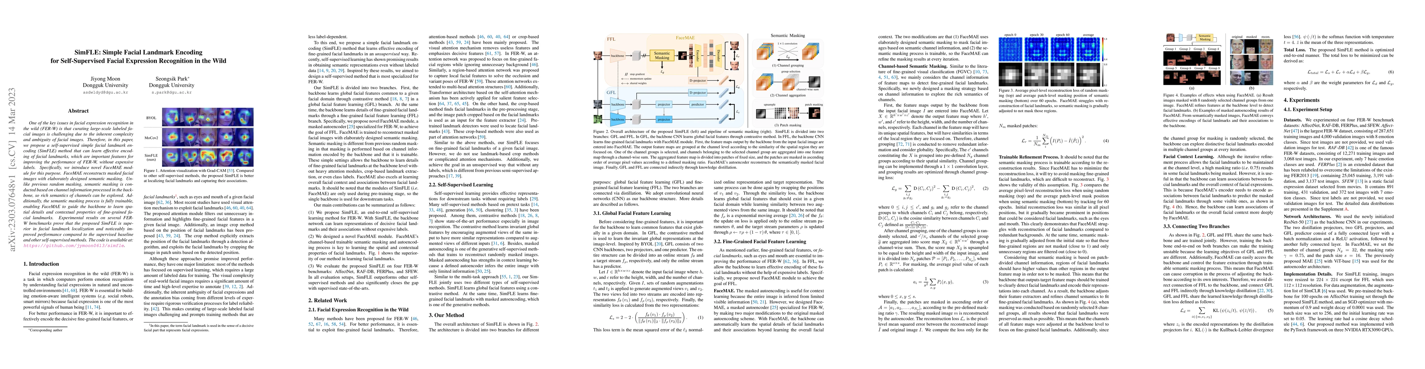 Thumbnail for SimFLE: Simple Facial Landmark Encoding for Self-Supervised Facial
  Expression Recognition in the Wild