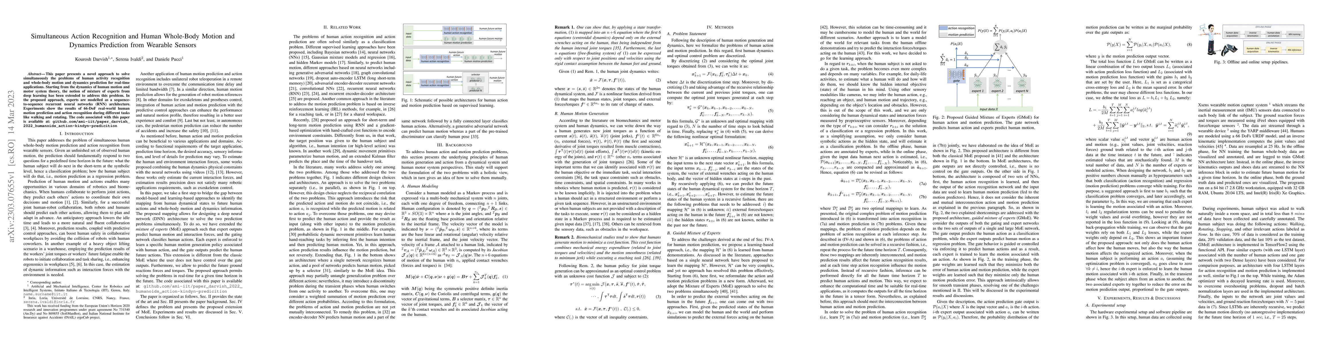 Thumbnail for Simultaneous Action Recognition and Human Whole-Body Motion and Dynamics
  Prediction from Wearable Sensors
