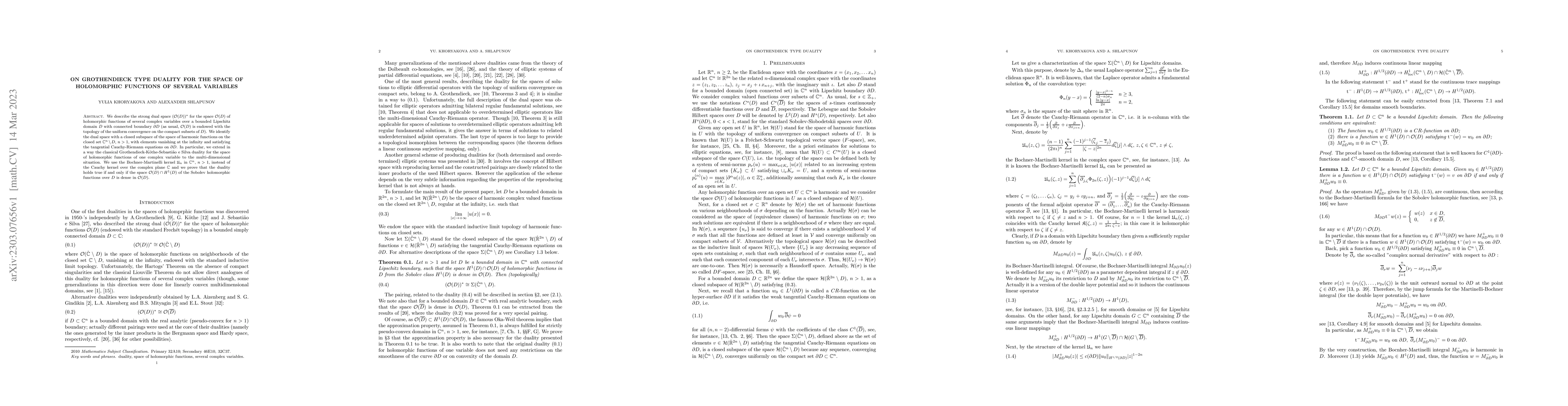 Thumbnail for On Grothendieck type duality for the space of holomorphic functions of
  several variables