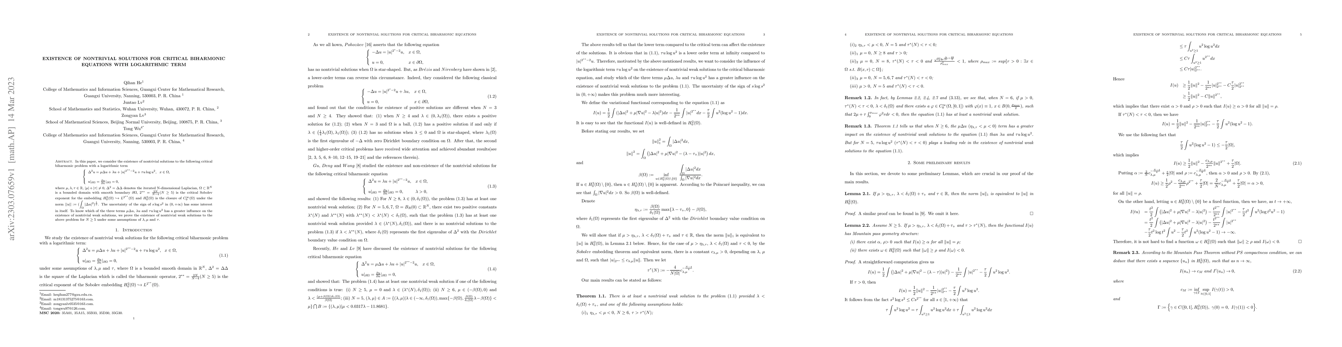 Thumbnail for Existence of nontrivial solutions for critical biharmonic equations with
  logarithmic term
