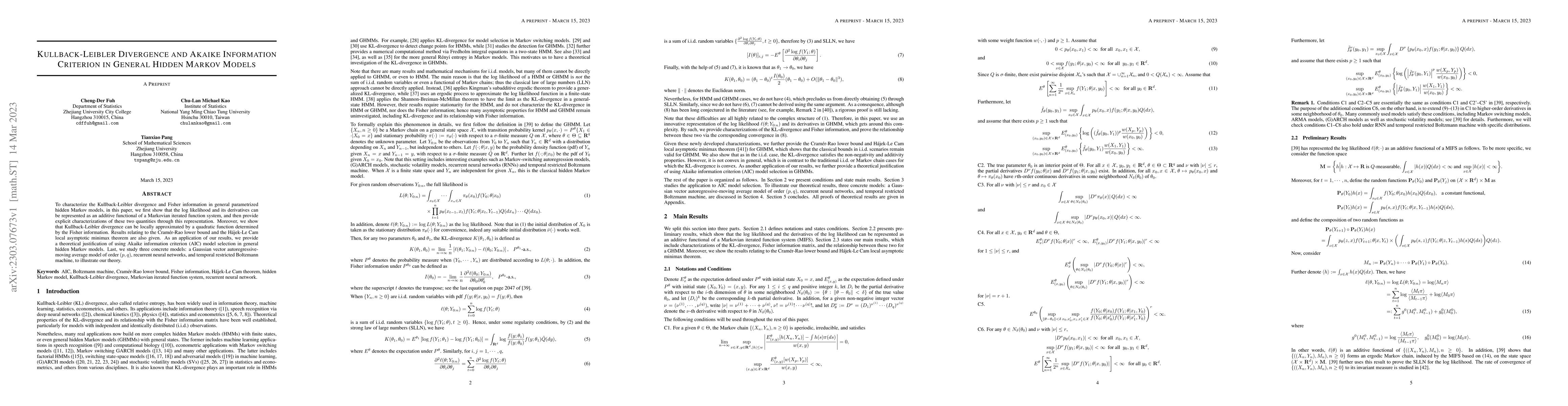 Thumbnail for Kullback-Leibler Divergence and Akaike Information Criterion in General
  Hidden Markov Models