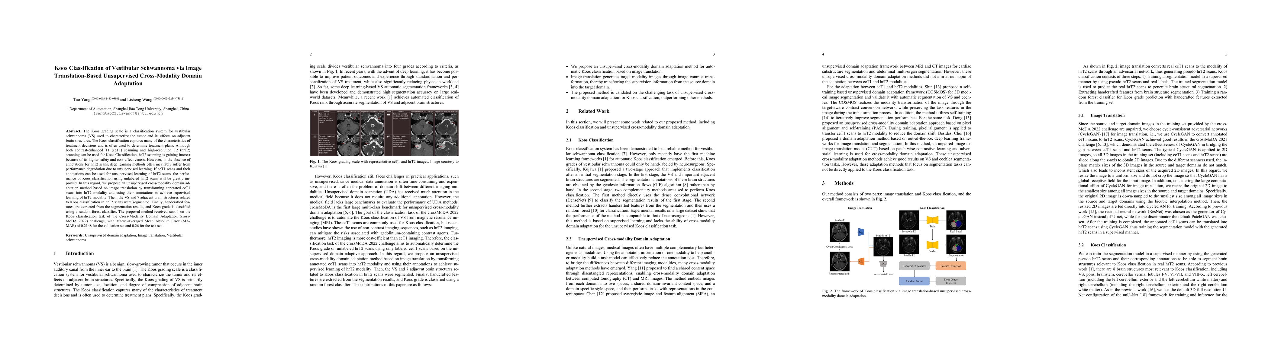 Thumbnail for Koos Classification of Vestibular Schwannoma via Image Translation-Based
  Unsupervised Cross-Modality Domain Adaptation