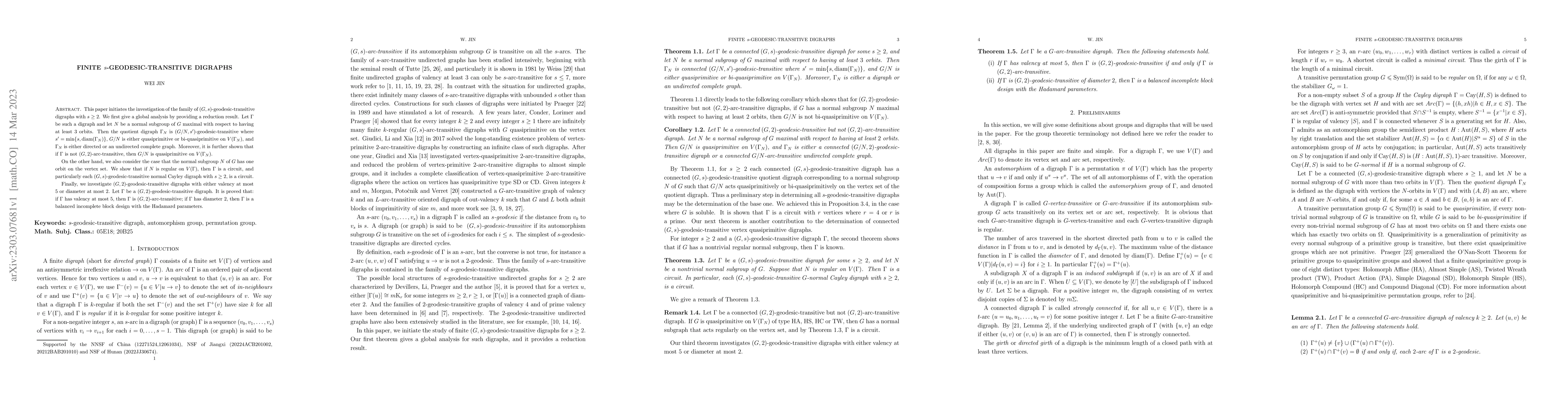 Thumbnail for Finite $s$-geodesic-transitive digraphs