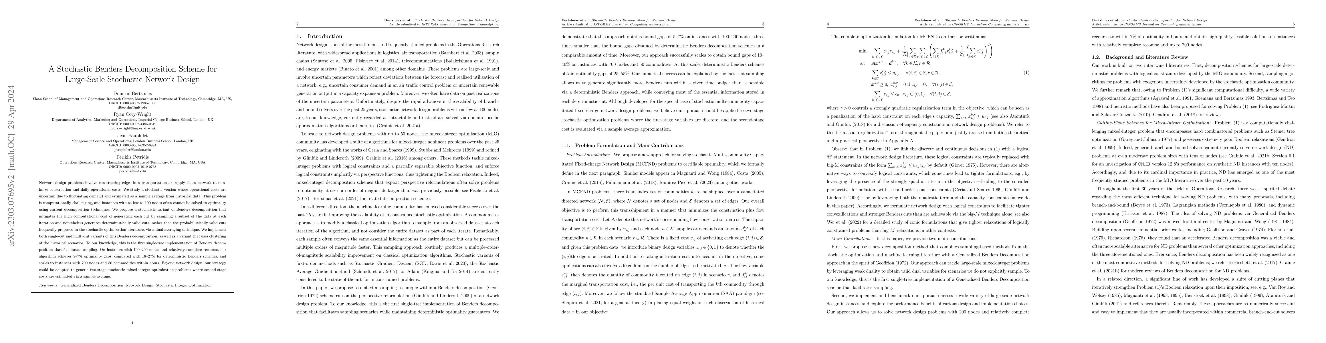 Thumbnail for A Stochastic Benders Decomposition Scheme for Large-Scale Stochastic
  Network Design